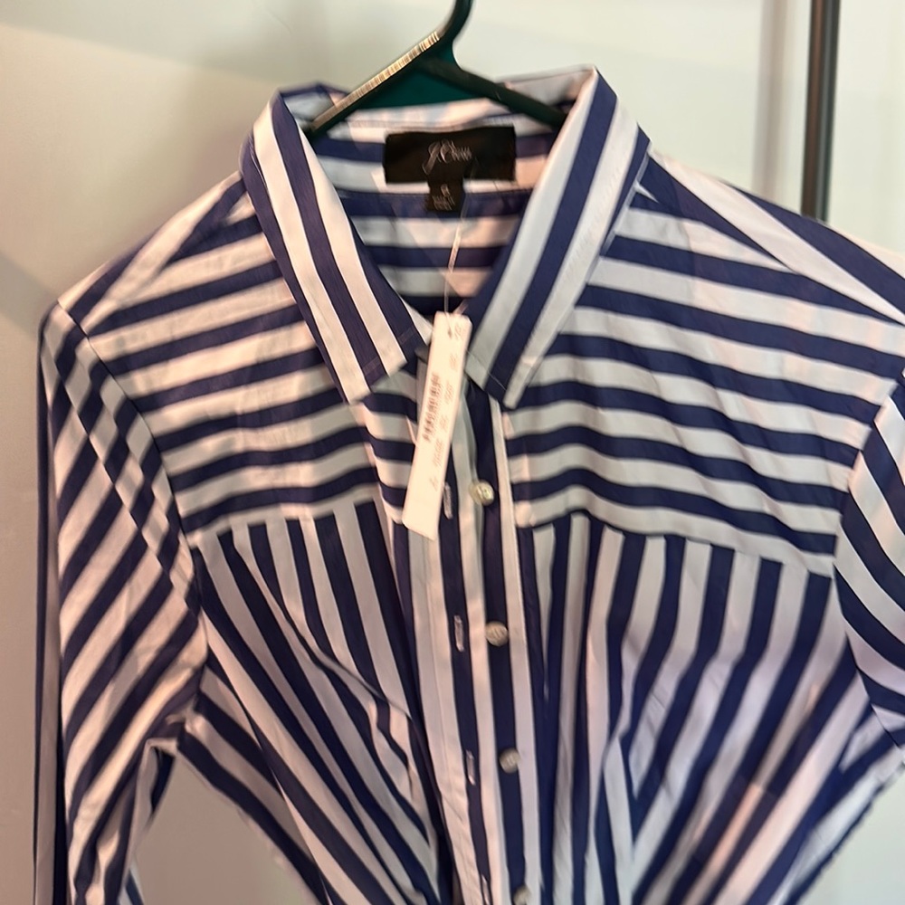 Jcrew shirt, dress, long sleeves, navy white stripe, size 6